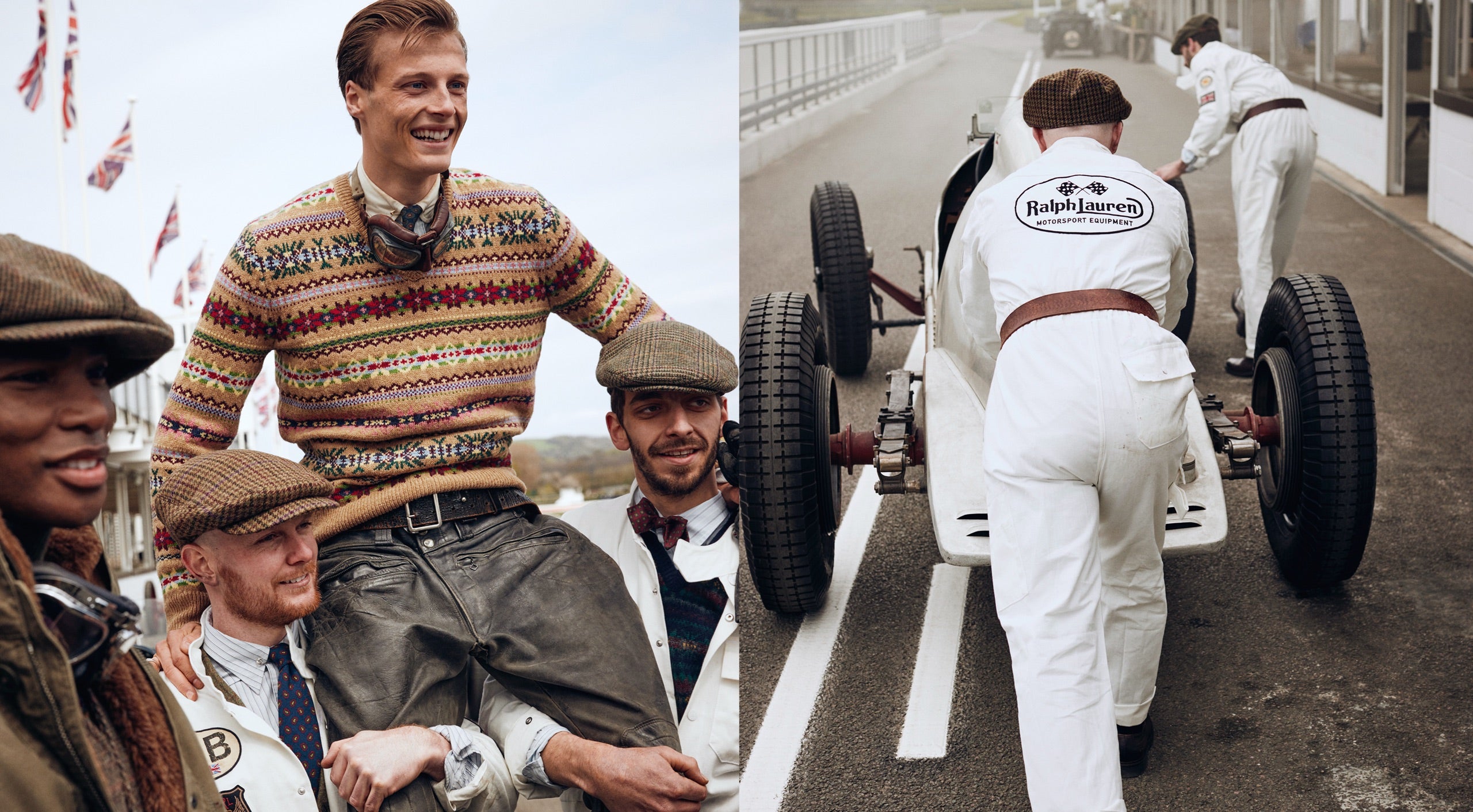 <strong>ON LOCATION</strong><br/><span>This season of Polo Originals, inspired by the golden era of Grand Prix car racing, was photographed at the Goodwood Motor Circuit, which is located in West Sussex, on the 12,000-acre Goodwood Estate. The Circuit has since become known for hosting a number of prestigious motorsport events, including the famous Festival of Speed and Revival.</span> <br/><rlmag_link href="https://www.ralphlauren.global/tn/en/search?cgid=brands-prl-tough-and-refined-cg"><button class="shop-collection">Shop the Story</button></rlmag_link>