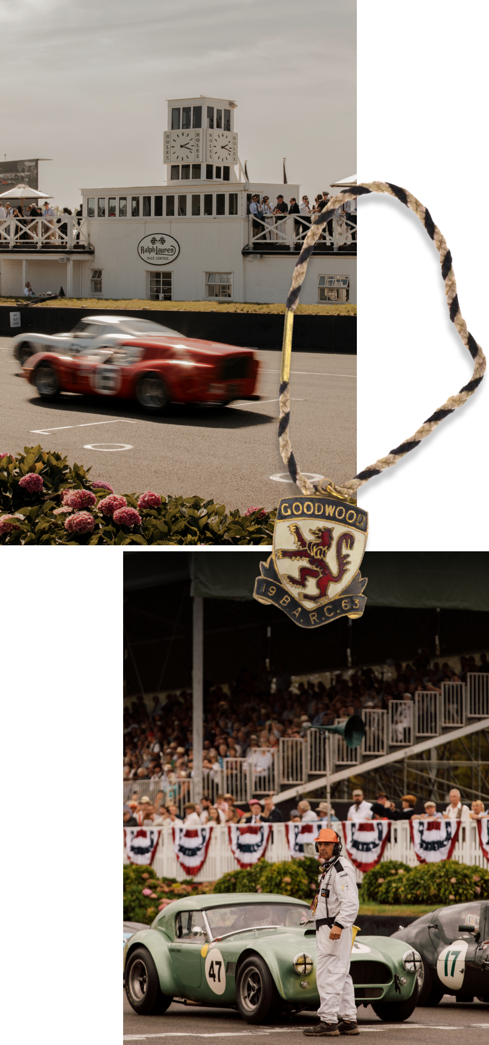 <strong>CARVANA</strong><br/><span>(Top): The Duke of Richmond and two of his sons, Charles (standing) and William. (Above): scenes from the 30th Goodwood Festival of Speed, held in September 2023. And a vintage enamel badge in a style the festival still remakes each year. Once you loop it through the buttonhole of your jacket, you’re in </span>