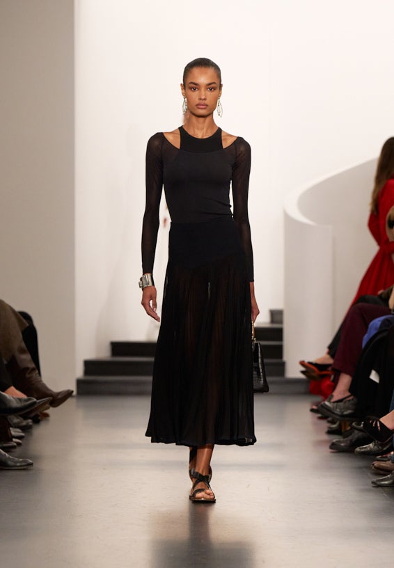 A look from Ralph Lauren’s Fall 2025 runway show shown on model.