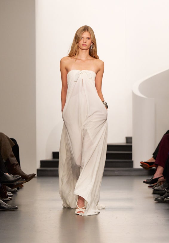 A look from Ralph Lauren’s Fall 2025 runway show shown on model.