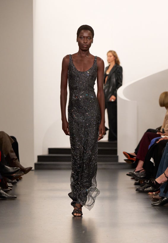 A look from Ralph Lauren’s Fall 2025 runway show shown on model.